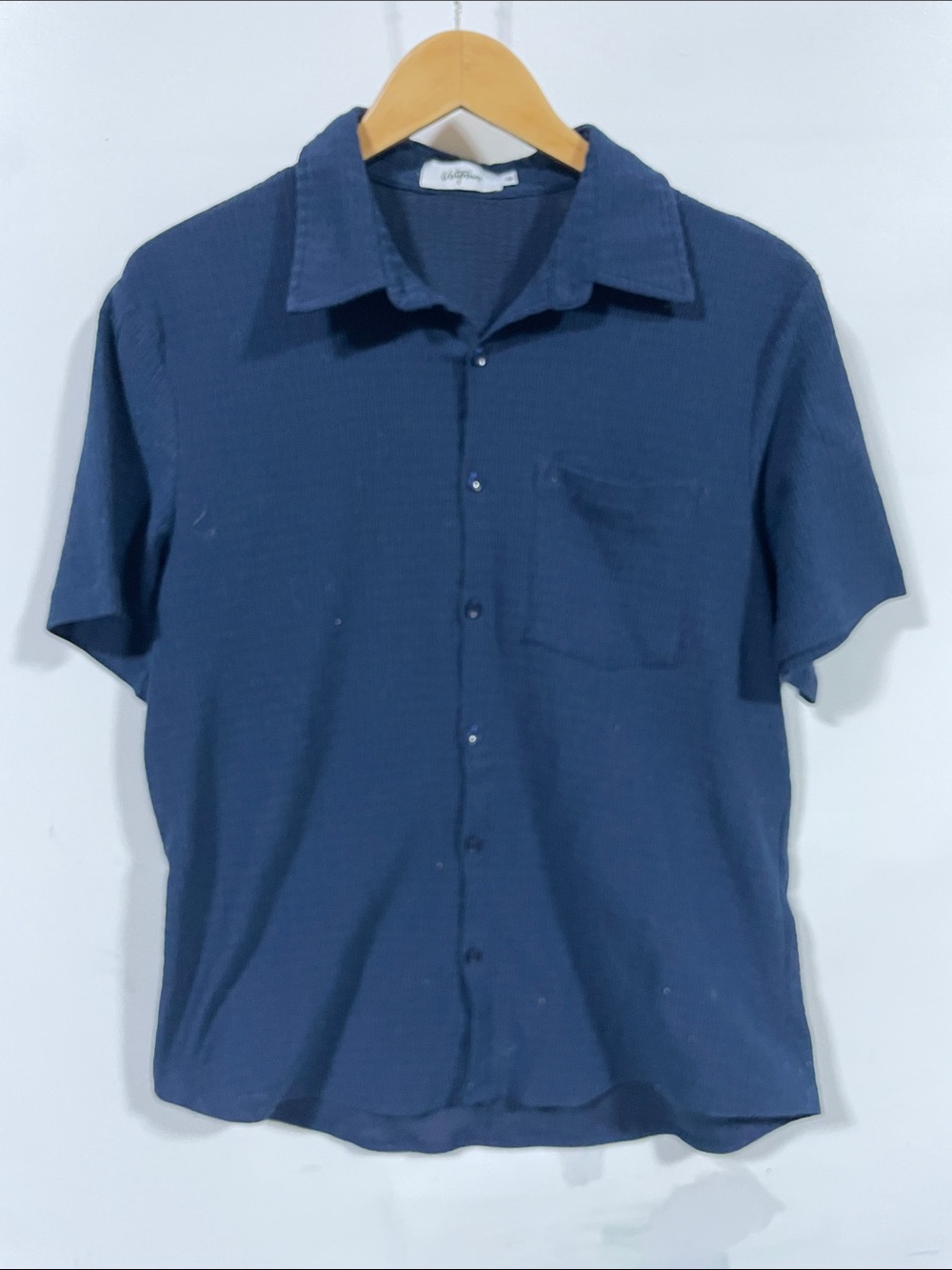 Men's Navy Short-Sleeve Button-Down Shirt by Vatpave